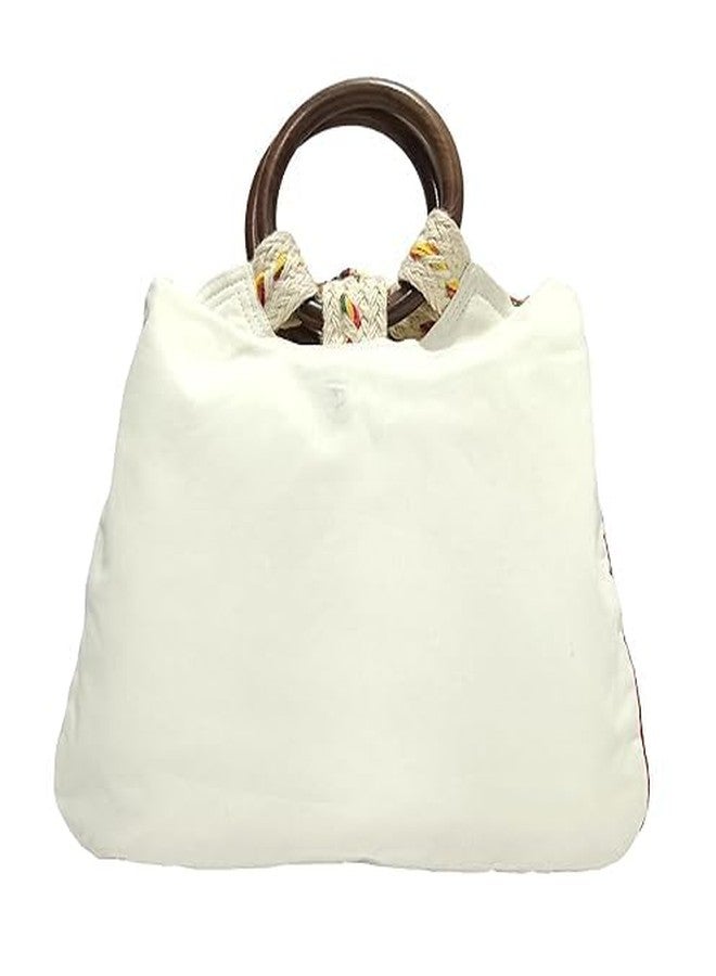 athizay official chic airport fashion wooden handle with a colorful bow tie hanging hand carry wristlets pouch silhoutte bags for women (off-white, Multi-Color) - Image 2